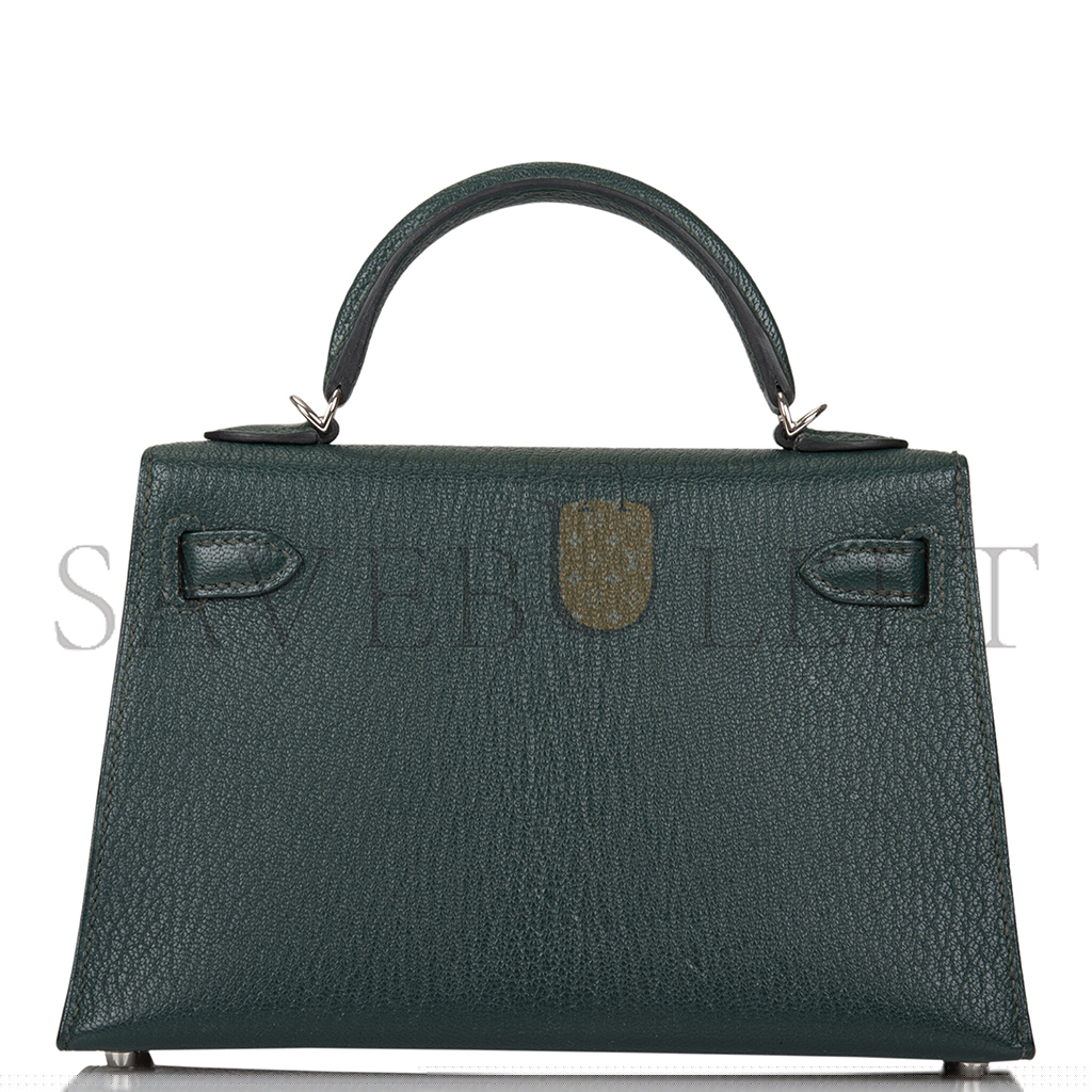 hermÈs sellier kelly ii chevre leather titan green with Nor*hern blue inside (19*12*5.5cm)